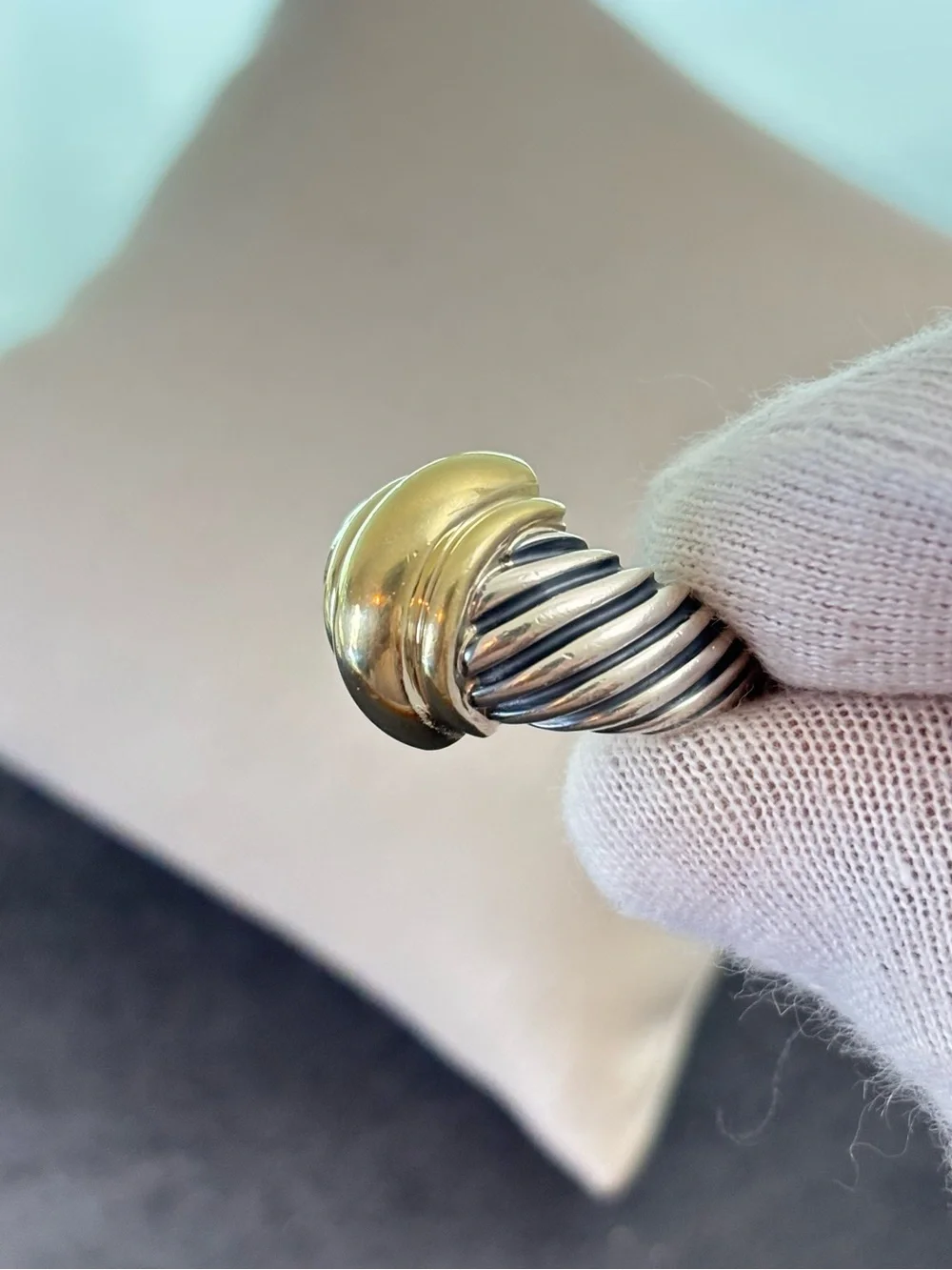 David Yurman 925 & 14k Gold Classic Cable Dome Ring 5.5